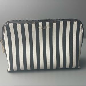 Henri bendel brown and white striped cosmetic bag